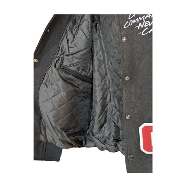 VM Quote Virile Monarch Wool Black & Red Varsity Jacket Men's Size S/M - Picture 6 of 12